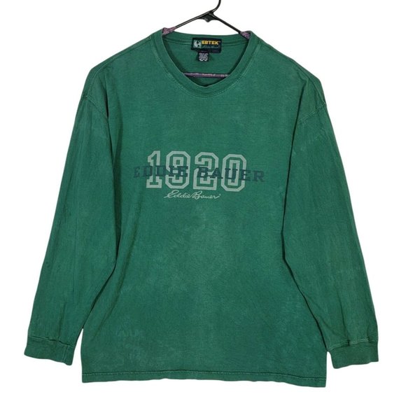 Eddie Bauer 1920 T-Shirt Long Sleeve Crew Neck Distressed Green - Picture 1 of 12